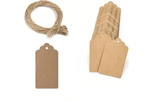 100 Pcs Mini DIY Gift Tags Blank Kraft Paper Price Tags with String for Holiday Wedding Birthday Clothing Jewelry, 2 Inch Bro