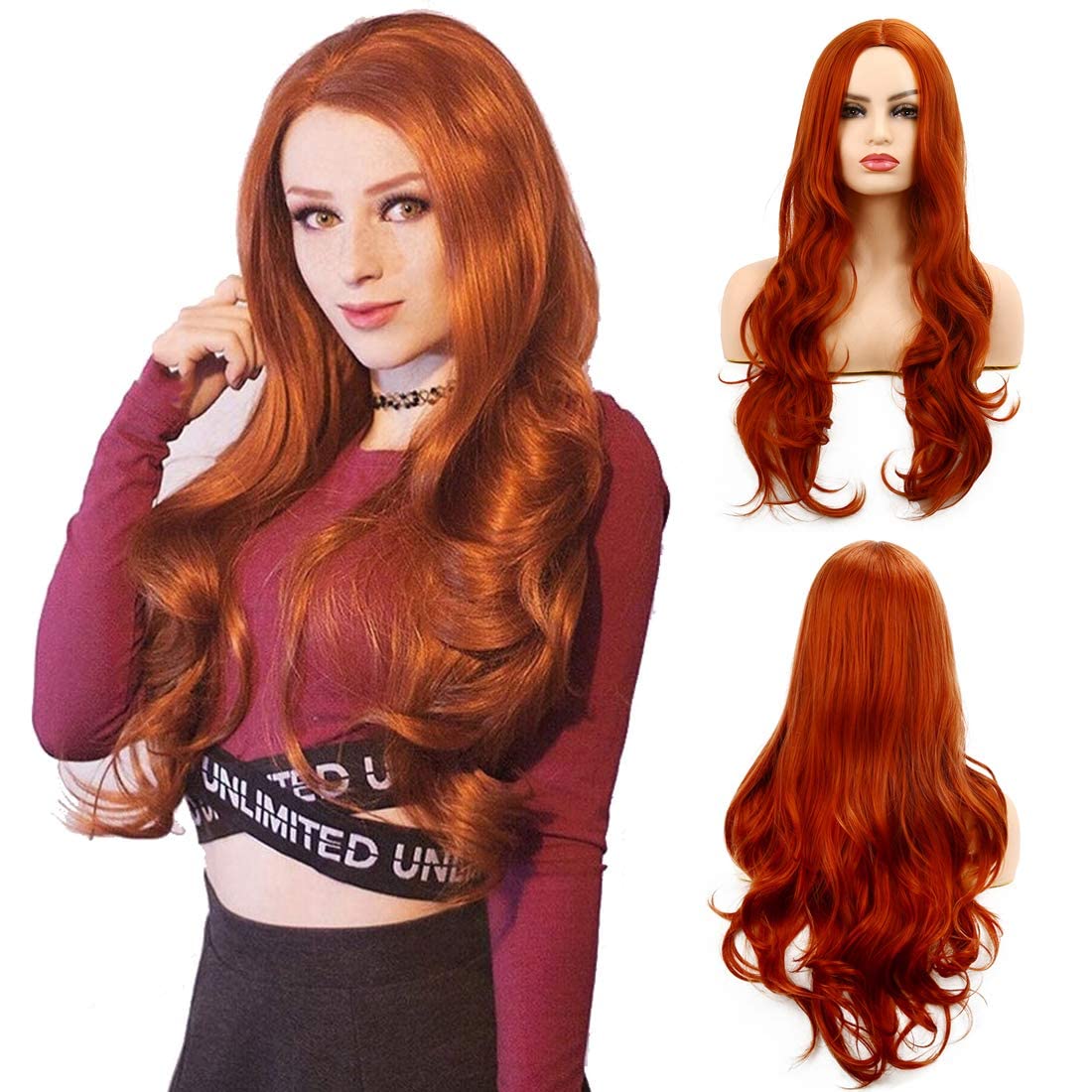 Orange Wigs for Women Long Wavy Curly Ladies Fancy Dress Wig Cosplay Halloween Costume Party Womens Wig (Orange) — image 1