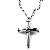 FORGIVEN JEWELRY Cross 3 Nails Wire Wrapped Antique Silver Metal Finish Pendant Silver Finish 24 Inch Stainless Steel Chain Necklace