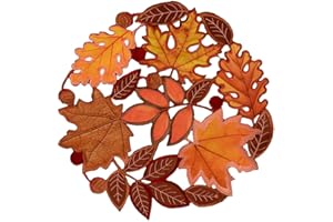 Simhomsen Set of 4 Embroidered Leaves Round Doily Place-mats Round 15 inches for Thanksgiving, Fall or Autumn Harvest Decorations
