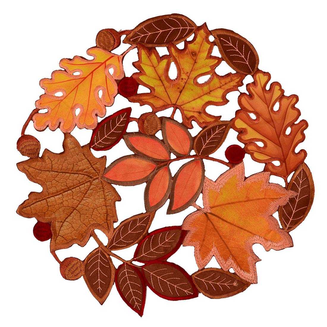 Simhomsen Set of 4 Embroidered Leaves Round Doily Place-mats Round 15 inches for Thanksgiving, Fall or Autumn Harvest Decorations — image 1