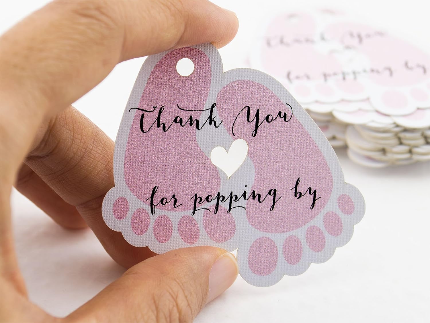 Summer-Ray 50pcs Baby Feet Baby Shower Favor Thank You Tags Thank You for Popping By (Pink), 55mm x 52mm - Image 4