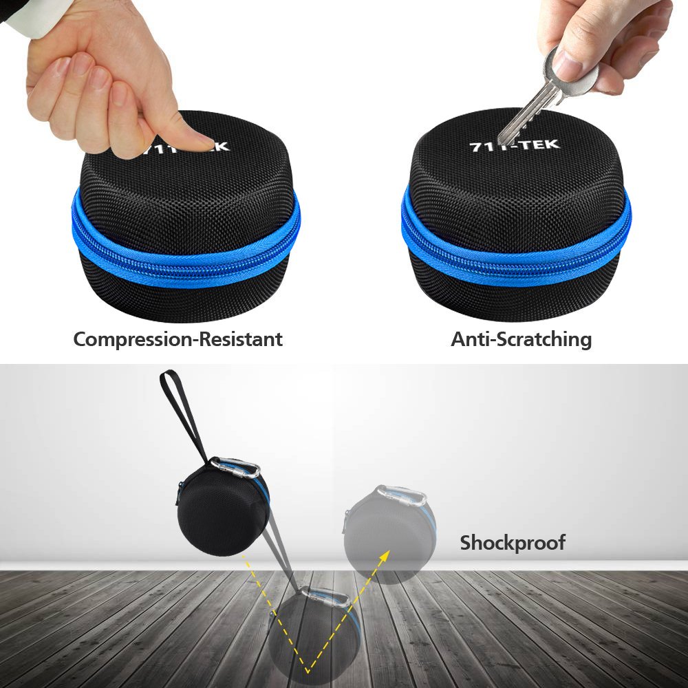 711TEK Echo Dot (2nd Generation) Case, Portable Carrying Travel Bag Protective Hard Case Cover with Screw-Lock Carabiner, Fits Phone Headset, Charger and USB Cable (Black)