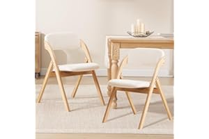 YUUIJOAA 2-Pack Folding Chairs with Cushion, Portable Raw Wooden Foldable Chair Linen Fabric Padded Seat for Kitchen Office Wedding Party Dining Rooms Indoor Outdoor Beige