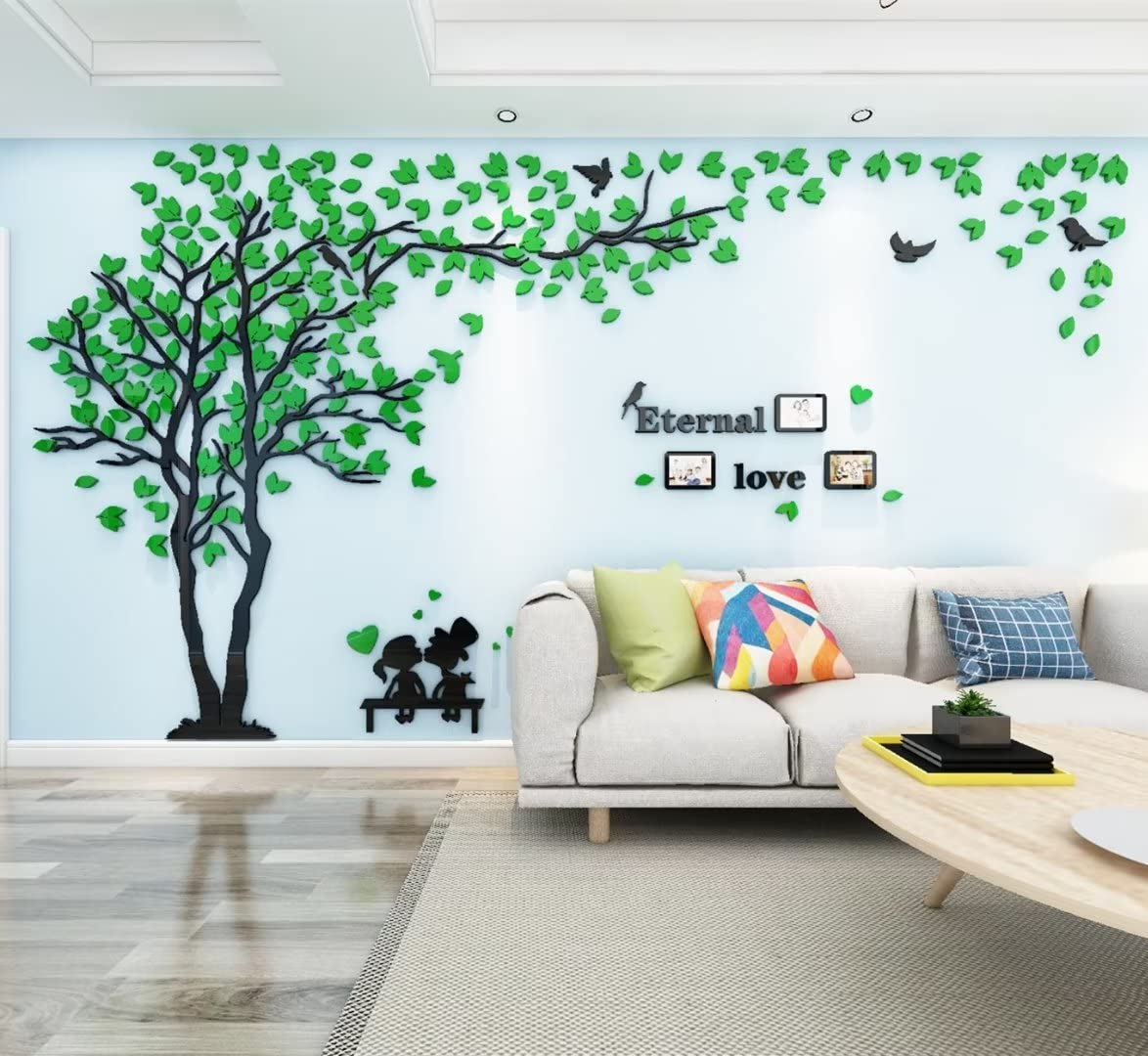 3D Tree Wall Stickers DIY Tree Bird Wall Decal Large Family Photo Frames Art Murals Tree Sticker for Living Room Bedroom Restaurant Home Decor(Green Left,L:150 * 300cm)