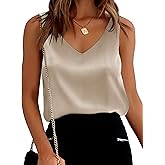 Ekouaer Womens Silk Satin Tank Tops V Neck Casual Cami Sleeveless Camisole Blouses Summer Basic Tank Shirt
