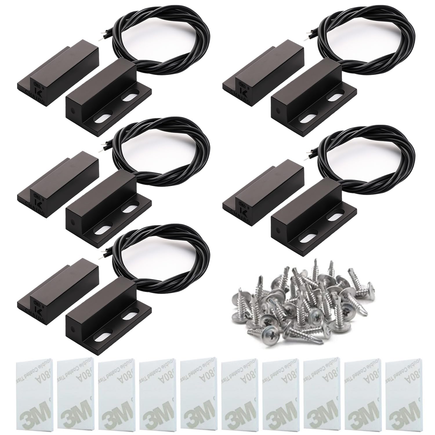 Gebildet 5pcs Recessed Wired Security Window Gate Contact Sensor Alarm Magnetic Reed Switch (Black),Magnetic Door Sensor, Normally Closed Magnetic Switch