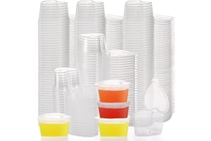 Frcctre 200 Pack 1.5 oz Disposable Plastic Portion Cups with Lids, Heart Shaped Plastic Jello Shot Cup Souffle Cups Leak Proof Condiment Containers for Sauces, Samples, Jello Shot, Slime, Craft