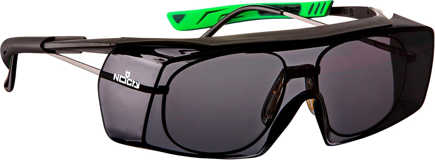NoCry Tinted Over-Spec Safety Glasses - with Anti-Scratch Wraparound Lenses, Adjustable Arms, and UV400 Protection, Grey & Green Frames. ANSI Z87.1 & OSHA Certified: Clothing