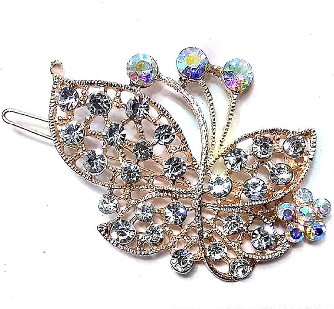 Proplady Silver Heart Shaped Rhinestone Stud Hair Bun Clip Back