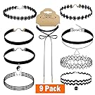 Outee 9 Pcs Black Choker Necklace Set Velvet Necklace Choker for Women and Girls