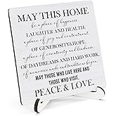 HSIASHENG New Home Housewarming Wooden Decor 5"X5", May This Home Be a Place of Happiness Wooden Desk Table Stand Sign, House Warming Decorative Gifts for Man Woman Couple