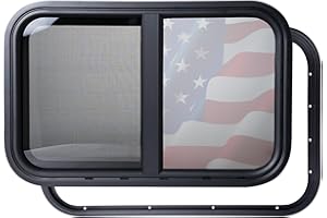 30"x20" RV Sliding Window - Horizontal Teardrop Style, DOT-Certified Tempered Glass & Trim Kit, Aluminum Alloy Frame w/Mesh S