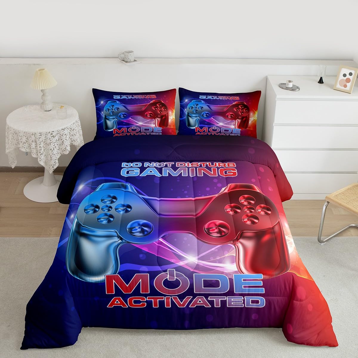 Loussiesd 3D Game Winter Summer Bedspread Galaxy Nebula Blue Red Gradient quilted Set Bed For Bedroom Living Room Kids Boys Game Bed Cover Single Size Novelty Game Controller Down Duvet Insert — image 1