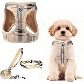 PUPTECK Dog Harness, Collar and Leash Set No Pull for Small Medium Sized | Plaid Puppy Step-in Escape Proof Reflective No Choke Pet Cat Adjustable Walking Vest