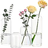 Glasseam Glass Bud Vase for Centerpieces, 4pcs Small Flower Vase Set for Single Rose Bouquet, Modern Minimalis Clear Table Centerpieces for Home Decor Living Room Bathroom Kitchen Wedding Party
