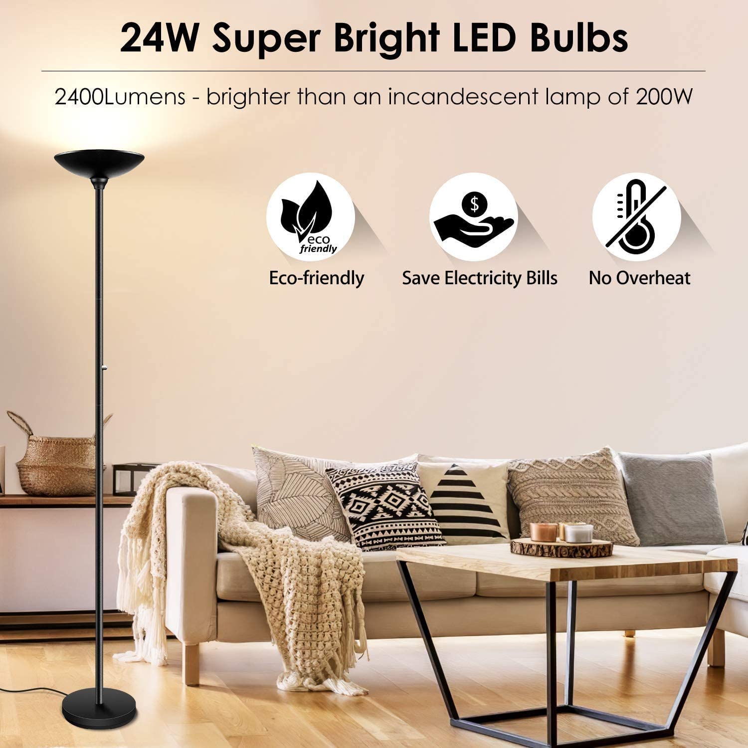 Mua BoostArea Torchiere Floor Lamp, 24W Super Bright LED Standing Lamp ...