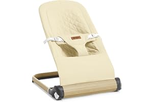 Jimglo Baby Bouncer, Foldable Infant Bouncer for Babies, Portable Baby Bouncer Seat with Adjustable Height(Cotton, Beige)