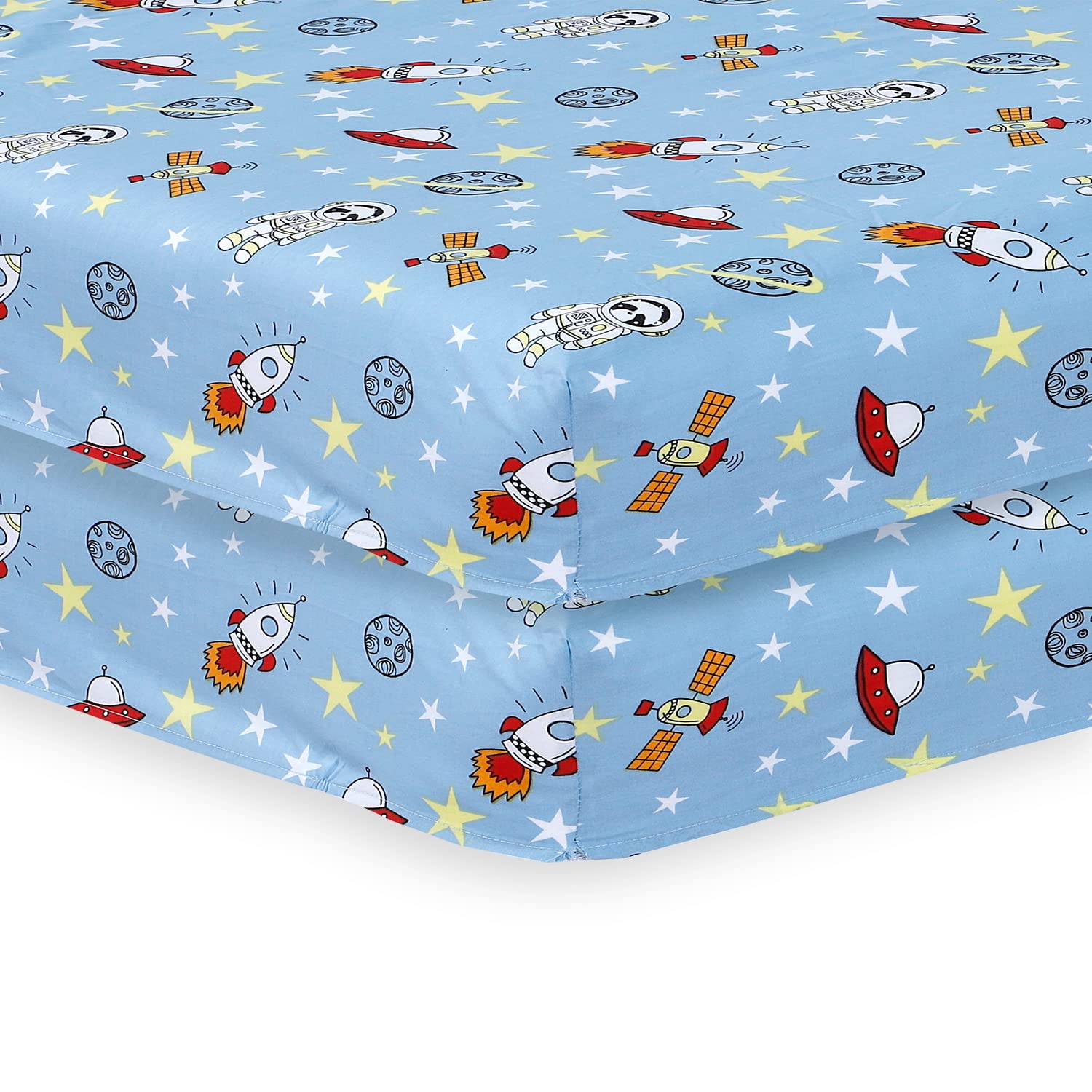 Indus Textiles - cotbed fitted sheet, Pack of 2 cot bedding Fitted cot sheets, Easy Care Soft and Durable, cot bed sheets 140 x 70 fitted - cot bed sheets - Space Blue