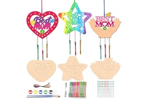 Fennoral 9 Pack MOM Wind Chime Kit for Kids Make You Own Mother's Day Wind Chimes DIY Coloring Mother's Day Wooden Art and Craft for Art Activity Mom's Birthday Decoration Mum Gifts