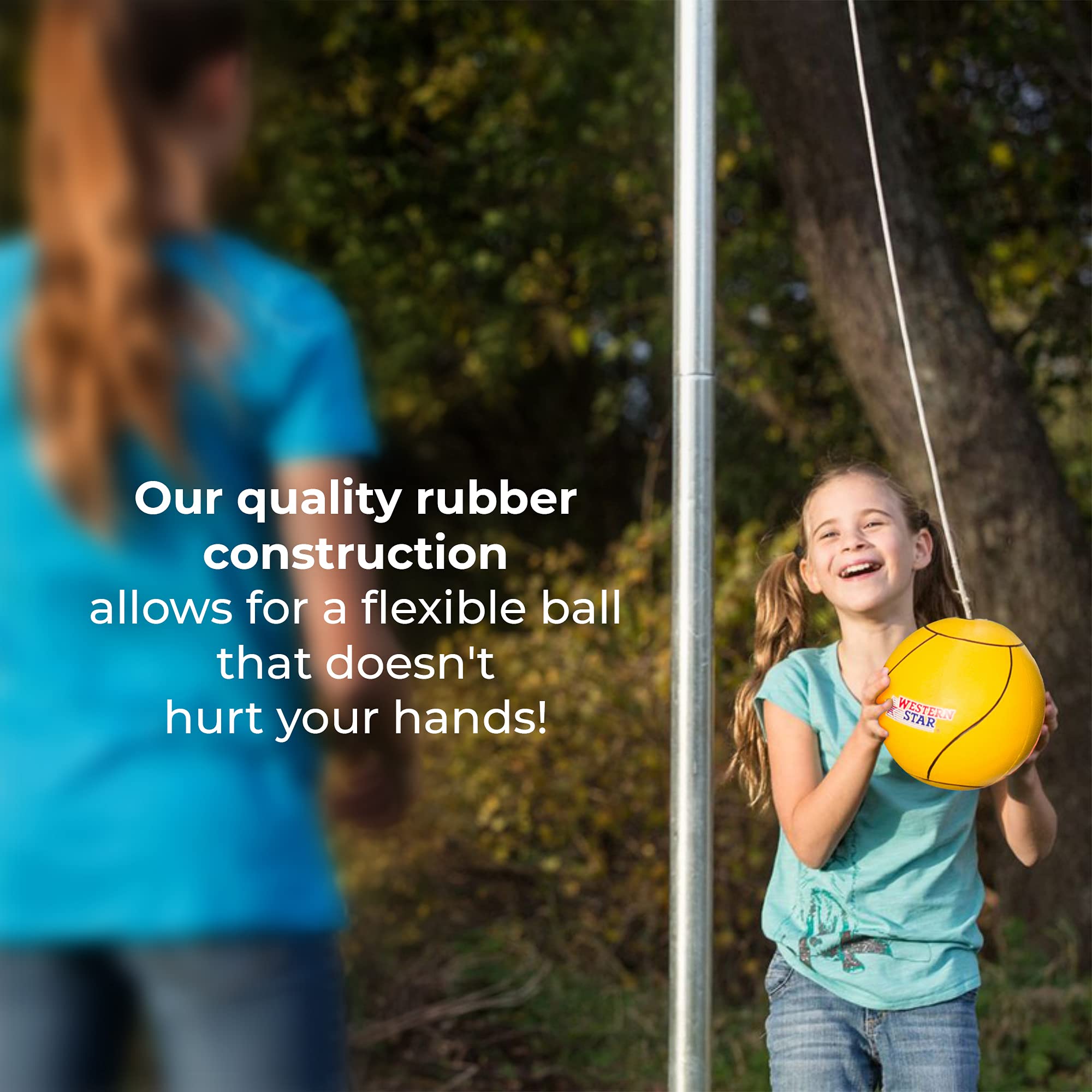 Western Star Tetherball Game Set - Classic and Original - Soft-Touch Tether Ball with 2 Durable Attached Ropes - Indoor, Outdoor, 4 Colors - Easy Attach & Play - Classic Family Outdoor Game for Kids