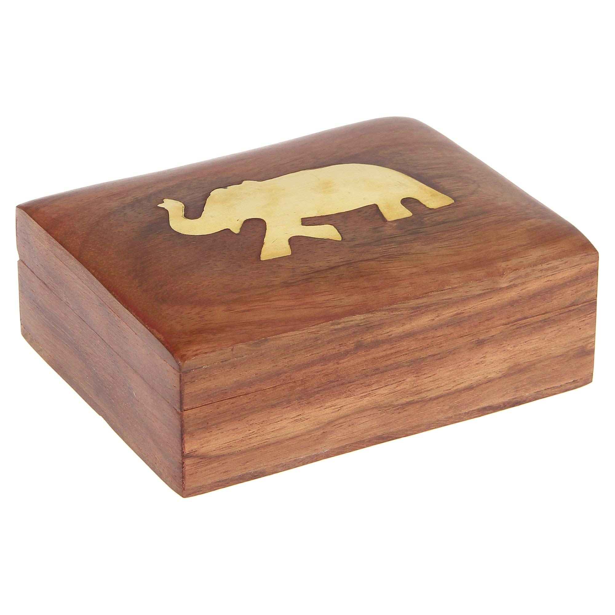 Ajuny Handmade Wooden Small Case Holder with Brass Elephant Inlay – Jewelry Box for Earrings, Rings, and Watches – Decorative Gift Box 4x3x2 Inches
