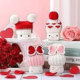 Skylety 4 Pieces Valentine's Day Marshmallow Mug Hats Crochet Mini Knitted Marshmallow Mug Topper for Home Kitchen Tiered Tray Decoration Valentines Coffee Cup Gift