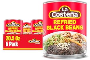 La Costeña Refried Black Beans - Ready-to-Eat Canned Refried Beans for Mexican Food, Mexican Rice, Nacho Bean Dip, Bean Burrito, Burger, Carne Asada, Fajita & Taco Seasoning - 20.5oz, 6 Pack Cans