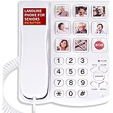 Uvital Big Button Phone for Seniors, Corded Landline Phone with 9 One-Touch Dialing Big Buttons, Hands-Free Calling, Loud Rin