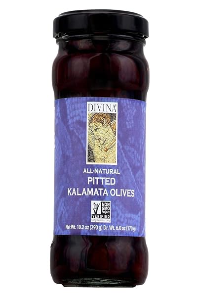 DIVINA PITTED KALAMATA OLIVES, 6 OZ. JAR