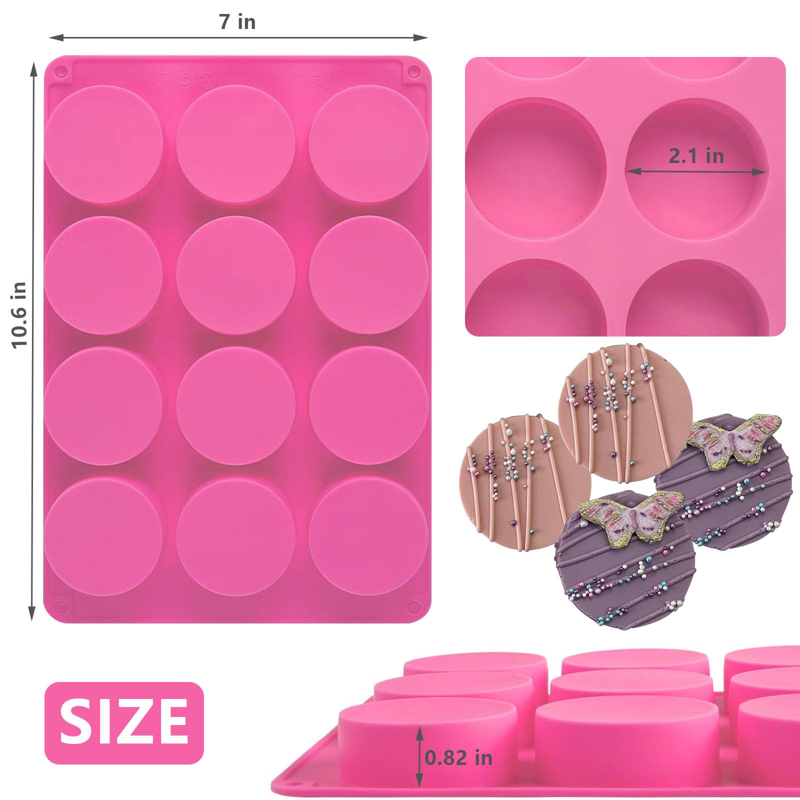 Round Chocolate Cookie Molds,SAGOOITS 12-Cavity Cylinder Chocolate Silicone Molds for Covered Oreo, Cookies Candy Jelly Mini Cakes and Muffin(2 PCS)