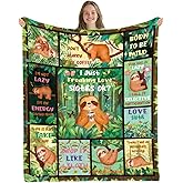 Wazzio Sloth Gifts for Women Girls, Sloth Blanket for Women, Birthday Gifts for Sloths Lovers, Cute Flannel Throw Blanket for Couch Room Bed 50x60 in, Gift for Christmas Thanksgiving