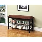 Black / Chocolate Micro Fabric Shoe Rack Storage Organizer & Hallway Bench