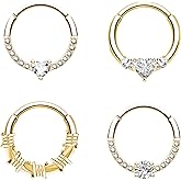 VERAMI 4 Pcs Septum Nose Rings for Women 16G Nose Ring Hoops Hypoallergic Stainless Steel Cartilage Earrings Helix Lip Conch Tragus Daith Piercing Jewelry 8mm 10mm