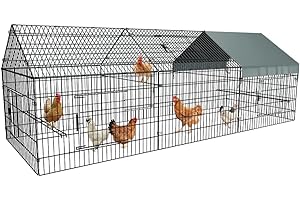 PawGiant Chicken Coop Chicken Run Pen for Yard with Cover 130"×40"×40" Outdoor Metal Portable Chicken Tractor Cage Enclosure Crate Outside for Small Animals Duck Rabbit Hen