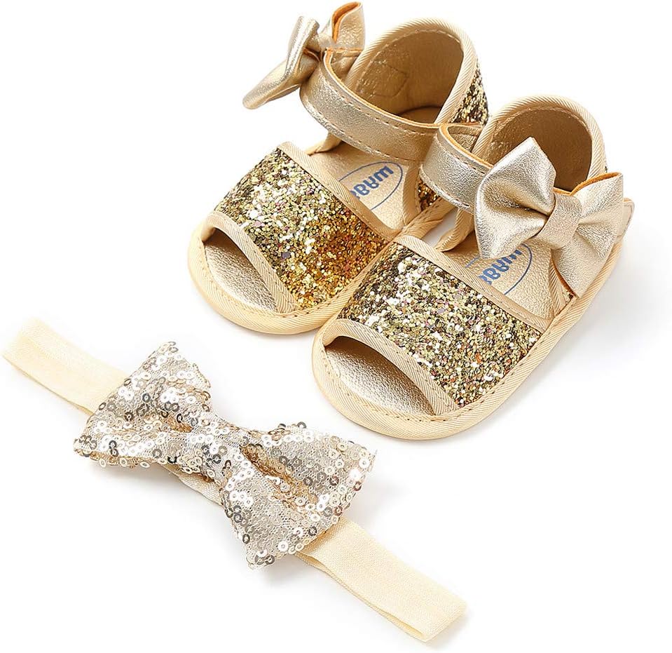 Newborn Baby Sandals Sandals Rubber Sole Summer Shoes First Walkers Kid Shoes+1PC Hairband Memela