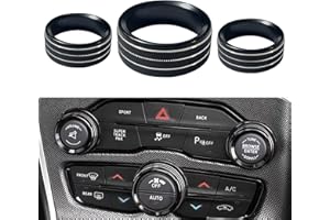 Clwalny 3PCS AC Air Conditioner Switch Button Knob Cover, Aluminum Alloy Trim Radio Volume Control Knob Ring, Car Interior Accessories for Dodge Challenger Jeep Grand Cherokee Chrysler(Black)