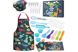Anpro Complete Kids Cooking and Baking Set - 27 Pcs Includes Aprons for Girls, Chef Hat, Mitt & Utensil to Dress Up Chef Costume Career Role Play for 8-12 Years Boys