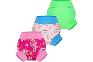 BIG ELEPHANT Swim Diapers - 3 Pieces of Reusable and Adjustable Baby Swimming Diapers for Girls (Ages 6 Months-3 Years), 4T