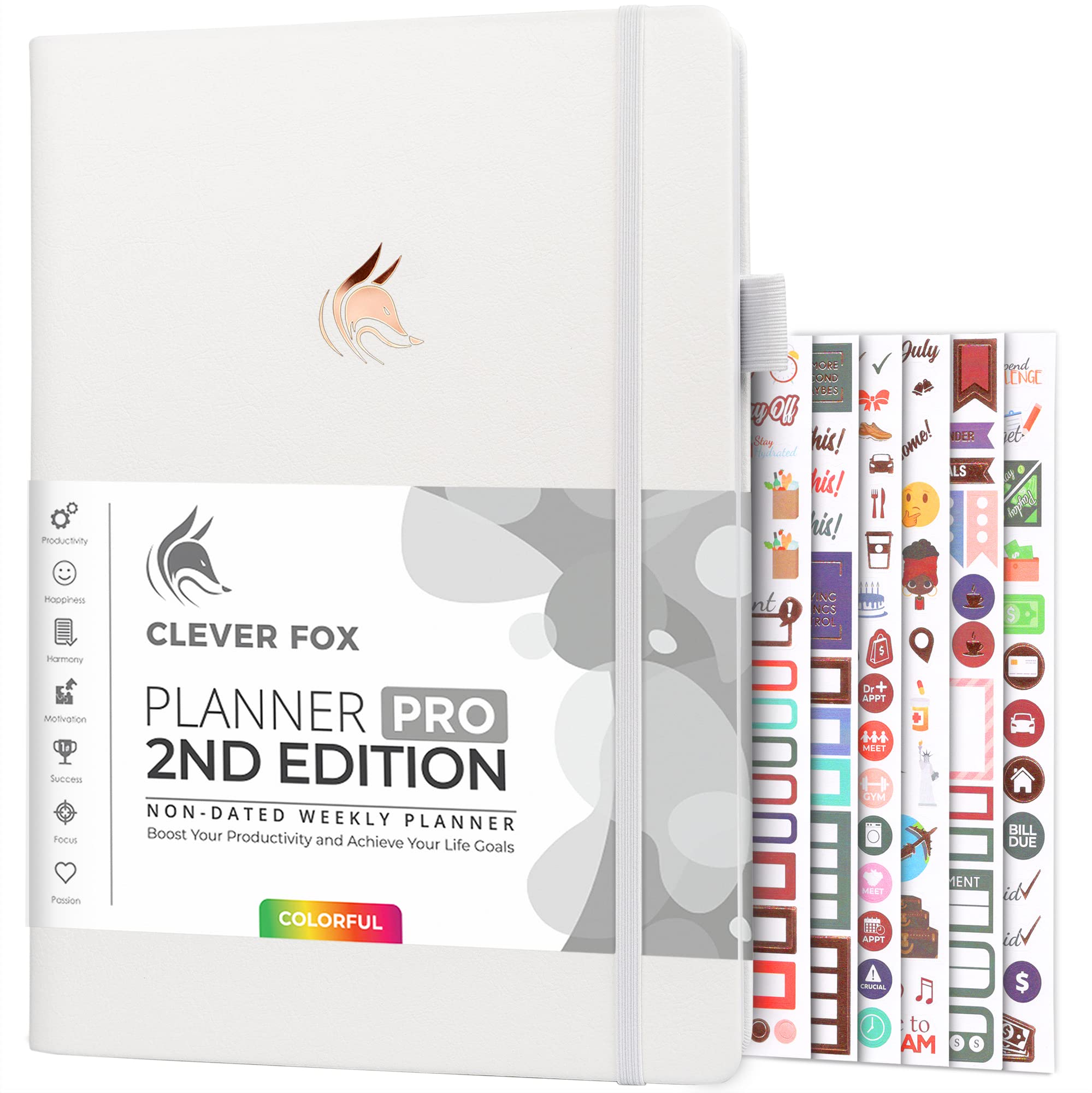 Clever Fox Planner PRO 2nd Edition – Undated Weekly Agenda for Tasks & Time Management – Life Organizer with To-do List, 21.5x28cm (White)