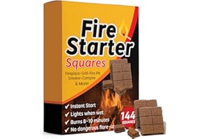 Bangerz Sunz FireStarters Squares 144, Larger and Safer for Fireplace, Wood Stove & Grill, Camp Fire Pit Charcoal Starters, USA Made