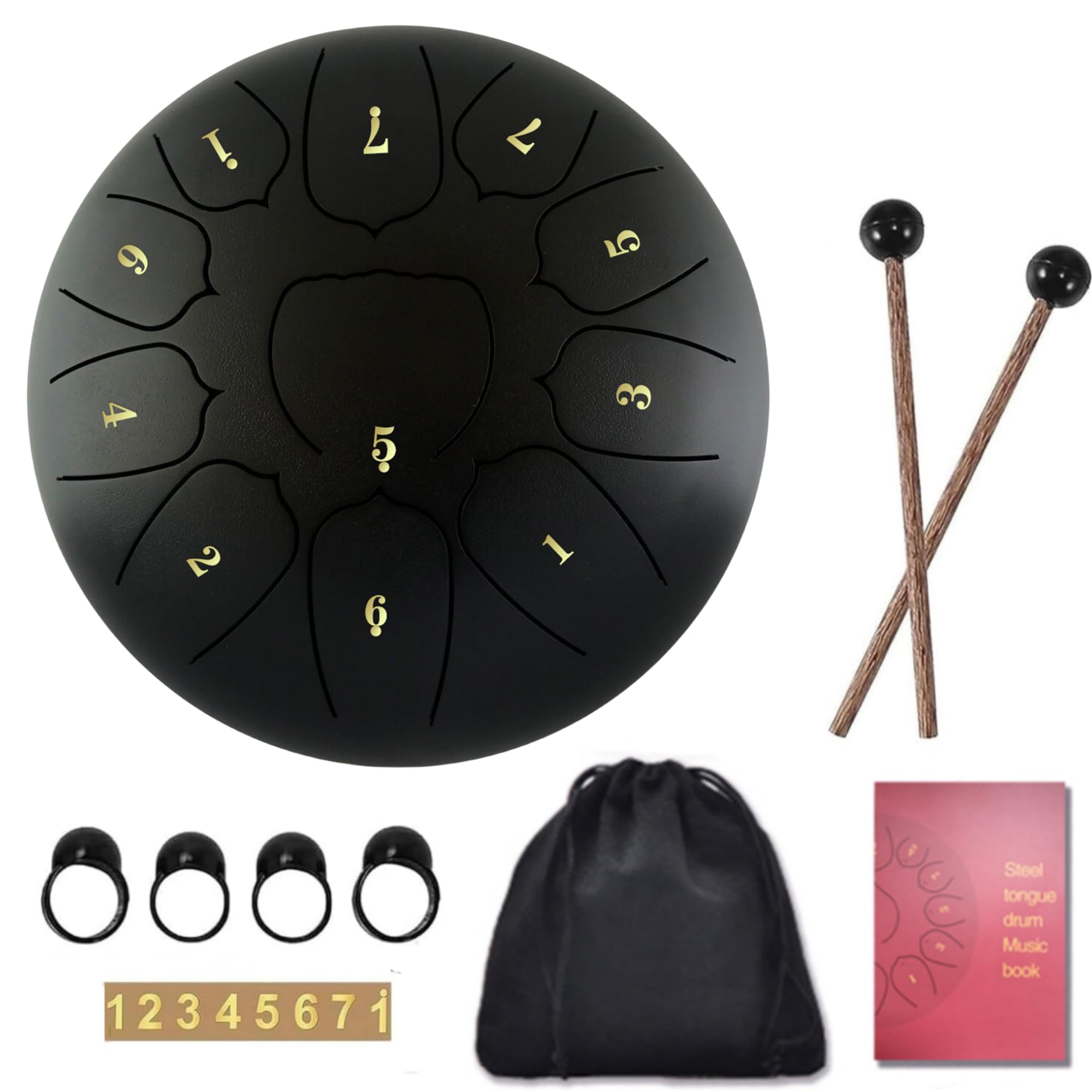 Sunydog 6 Inch Steel Tongue Drum 11 Notes Handpan Drum with Drum Mallet Finger Picks Percussion for Meditation Yoga(Black)