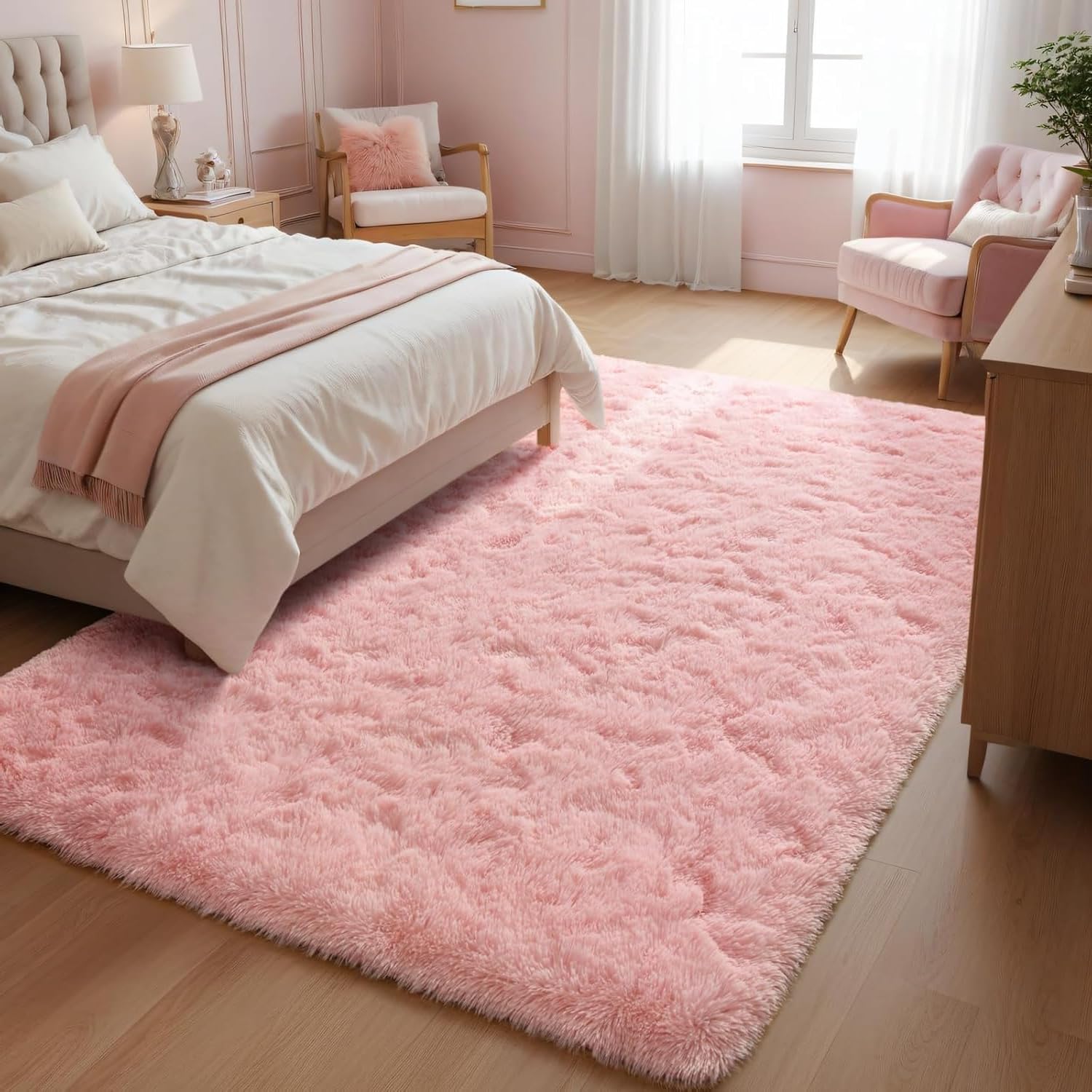 Aspire Homeware Rugs Living Room - Pink Area Rugs 120x170cm for Bedroom Anti Slip - Modern Super Soft Thick Pile Fluffy Shaggy Rug Non Shedding