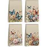 4Pcs Vintage Butterfly Floral Kitchen Towels, Artistic Design Decorative Absorbent Microfiber Dish Cloth Tea Towel, Hand Towels for Farmhouse Home Bathroom, Butterfly Gifts for Women