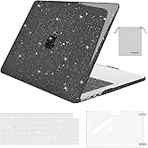 MOSISO Compatible with MacBook Air 13 inch Case 2026 2025 2024 2023 2022 M4 A3240 M3 A3113 M2 A2681, Sparkly Glitter Hard Shell&Keyboard Cover&Screen Film&Pouch for MacBook Air 13.6 inch, Black