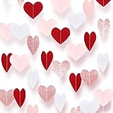 52 Feet Heart Streamers Paper Garlands Rose-Gold Pink Burgundy-Red White Hanging Love Hearts String for Valentines Day Wedding Engagement Bridal Shower Girls Birthday Party Supplies