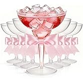 LemonRoad 24 Sets Clear Plastic Martini Glasses with Pink Bows, 12oz Disposable Plastic Margarita Cocktail Cups for Wine, Martini, Champagne, Valentines Party Supplies