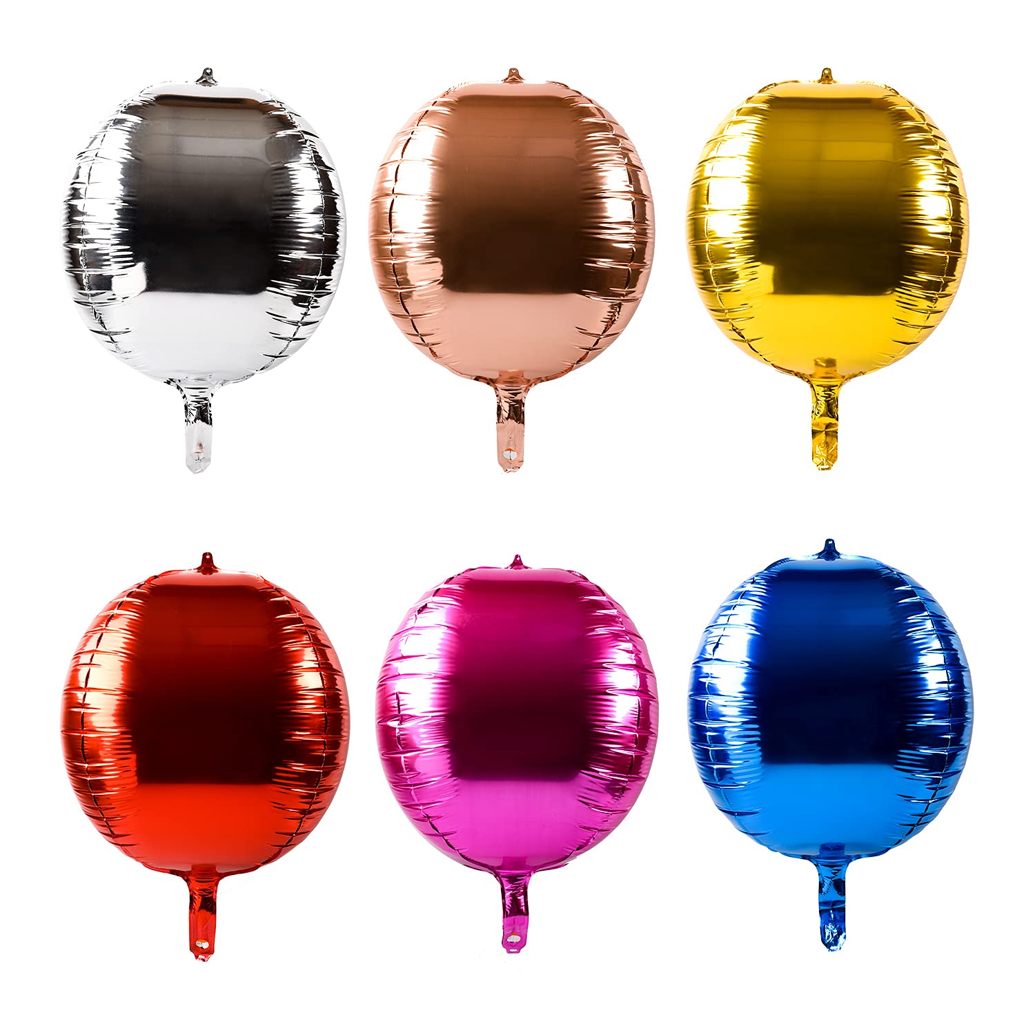 Parieo 6 Pack 22 Inch 4D Large Sphere Foil Balloon Round Balloons Inflatable Metallic Balloons for Wedding Birthday Party Adult Holiday Decoration (6 Colors)