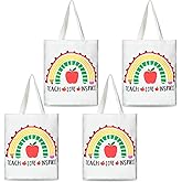Saintrygo 4 Pack Teacher Appreciation Gifts Canvas Tote Bags Rainbow School Reusable Grocery Bag for Women Appreciation Week(Teach Love Inspire)