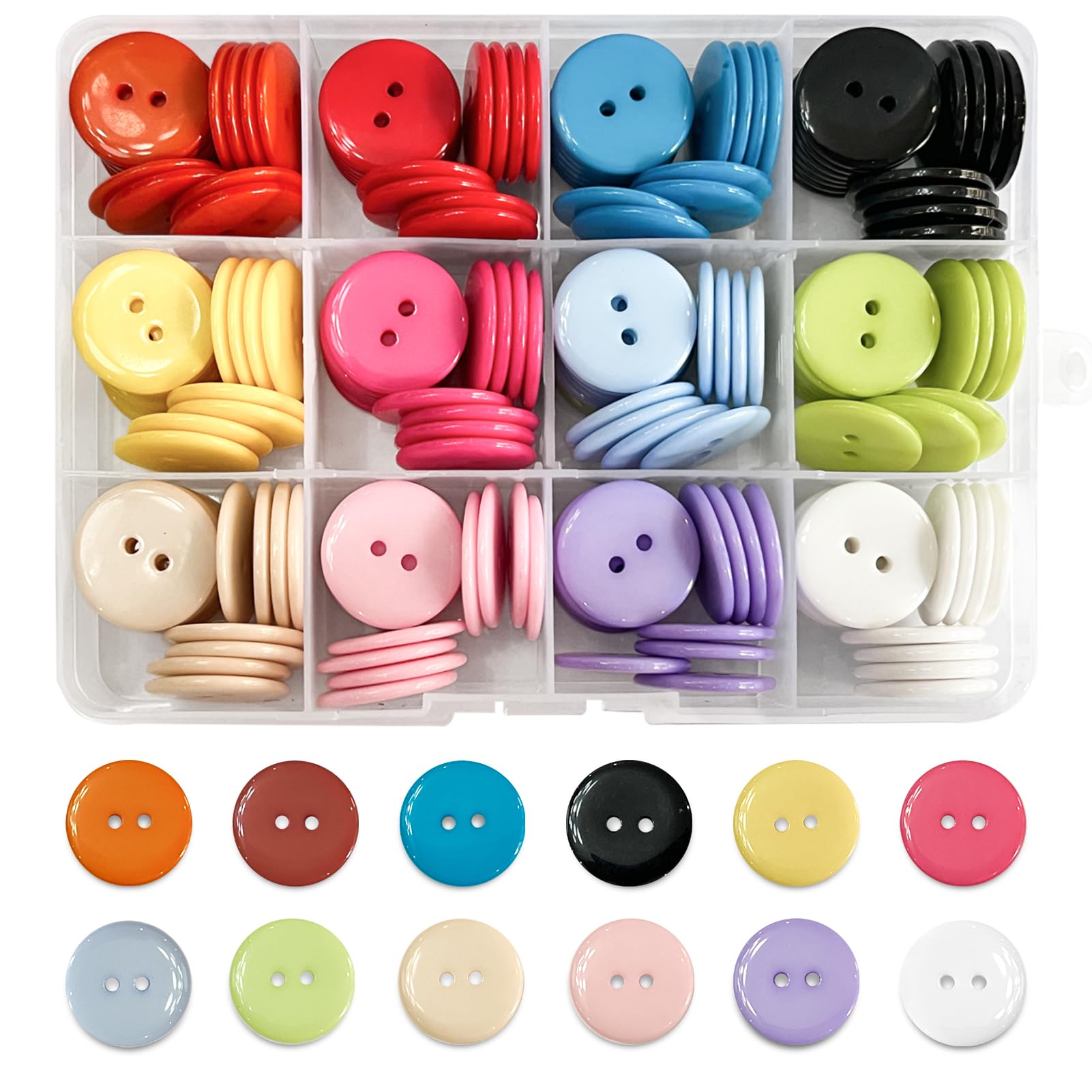 180Pcs Colourful Buttons, 20MM Round Resin Button Sewing Craft Buttons 12 Color Large Button with Storage Box for Sewing Knitting Crafting DIY Handmade (2 Holes)